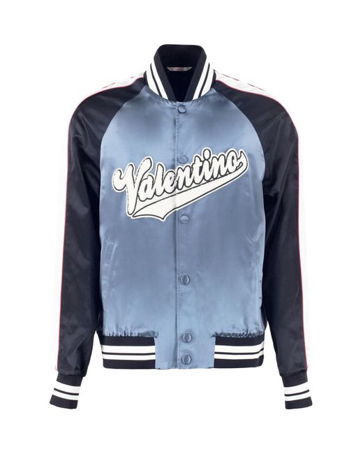Valentino Embroidered Satin Bomber in Blue for Men | Lyst