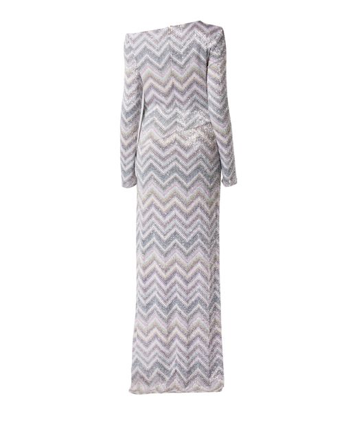 Missoni Gray Sequin Embellished Zigzag Knitted Midi Dress
