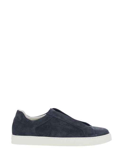 Doucal's Blue Sneaker With Rounded Toe for men