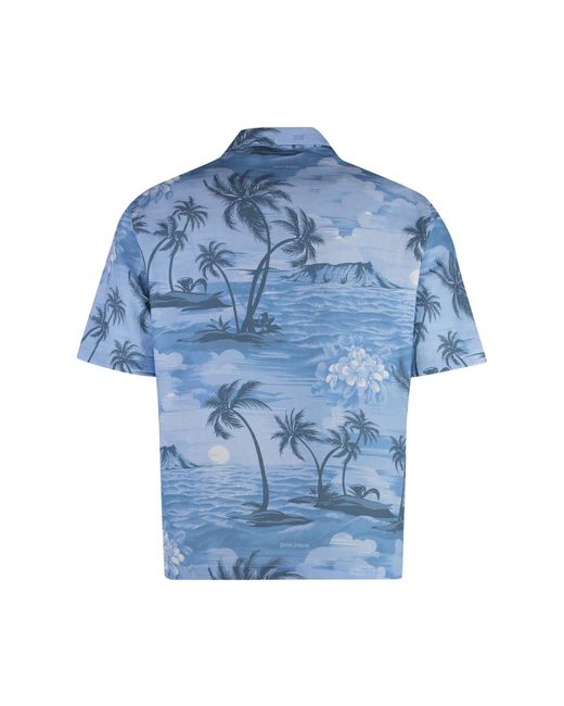 Palm Angels Blue Blend Printed Cotton Shirt for men
