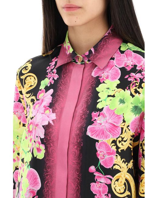 Versace 'medusa Orchid' Silk Shirt in Pink | Lyst