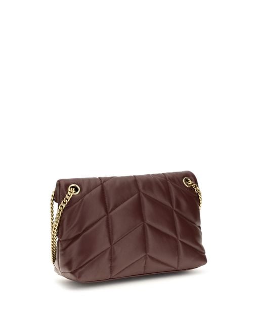 Saint Laurent Brown Shoulder Bag Puffer Toy Lambskin
