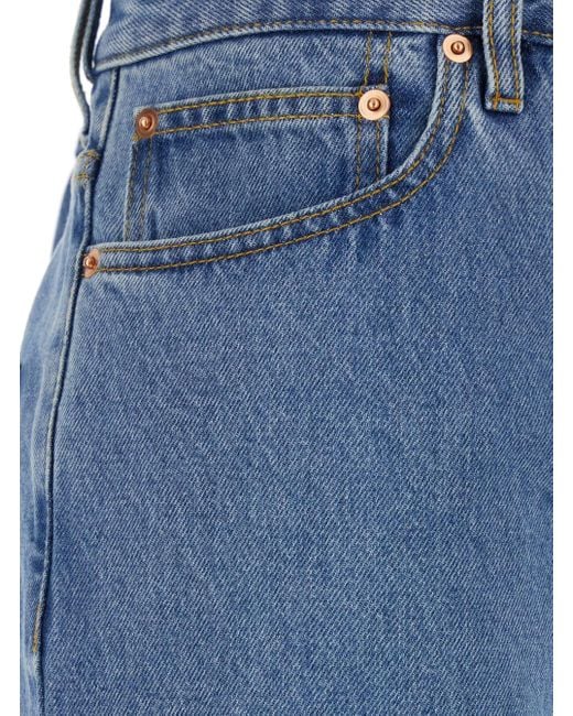 Gucci Blue Jeans With Belt Loops And Logo Patch On The Rear