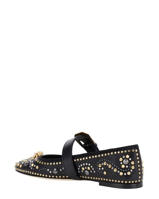 Versace Black Ballerinas With Studs Application And Buckle Closure