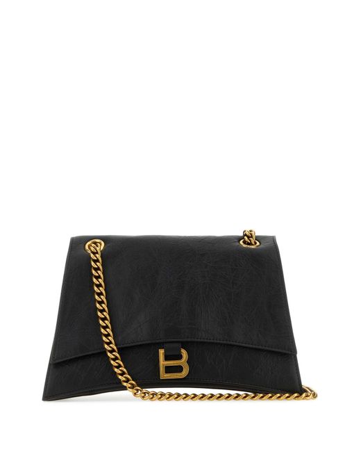 Balenciaga Black Leather Medium Crush Shoulder Bag