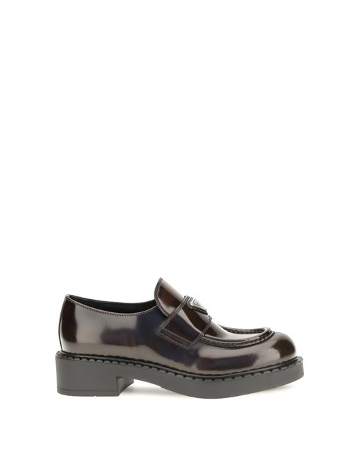 Prada Brown Leather Logo Loafers Calf
