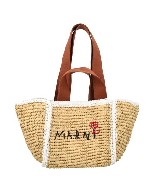 Marni Natural Raffia Effect Macramé Knitted Sillo Shopping Bag