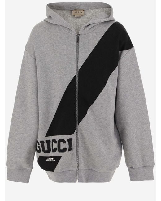 Gucci Gray Cotton Hoodie With Logo Hoods & Sweatshirts for men