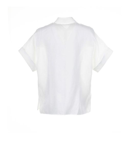 Eleventy White Linen Shirt With Half Sleeves