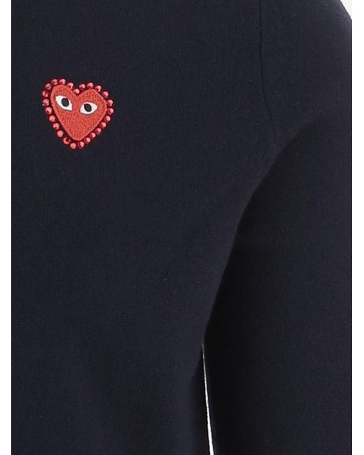 COMME DES GARÇONS PLAY Blue Wool V-Neck Cardigan With Logo for men
