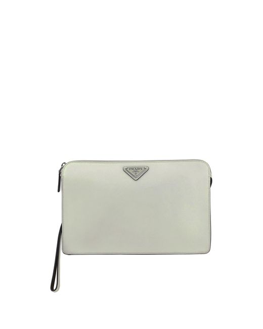 Prada Gray Leather Pouch Bag for men
