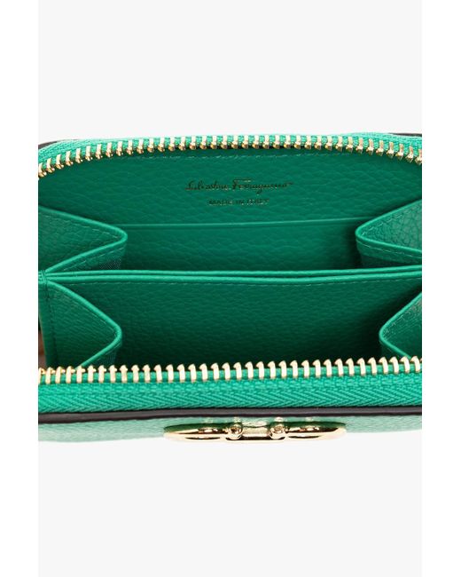 Ferragamo Green Leather Wallet With Logo