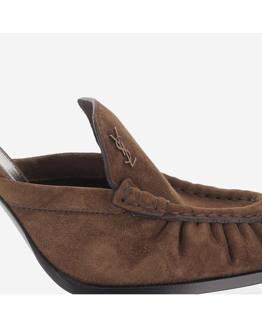 Saint Laurent Brown Heeled Loafers Suede