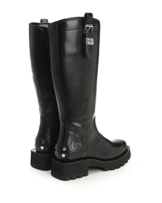 Ganni Black Studs High Boot Crinkle Oleatex Boots