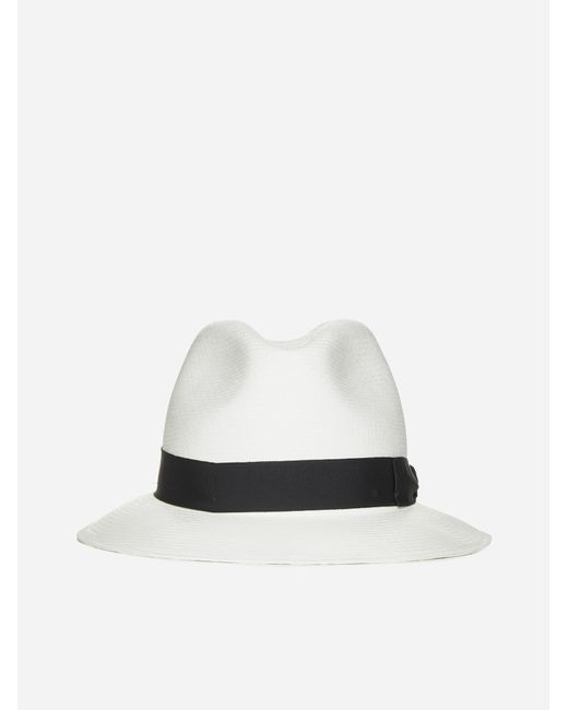 Borsalino White Fine Mid Brim Panama Hat for men