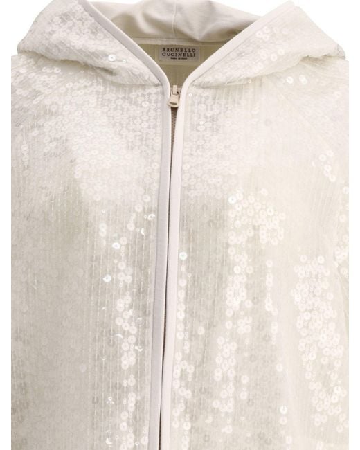 Brunello Cucinelli Natural Dazzling Embroidery Hooded Sweater
