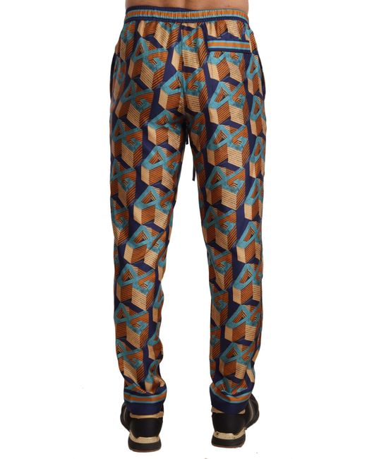 Dolce & Gabbana Black Elegant Silk Jogger Pants With Vibrant Print for men