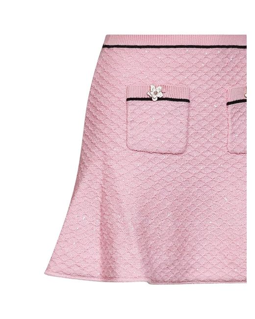Self-Portrait Pink Self Portrait Sequin Knit Flared Mini Skirt