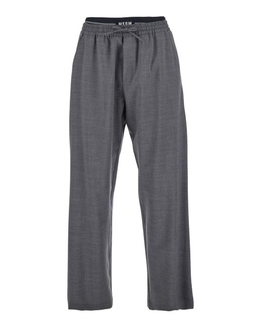MSGM Gray Pants With Elastic Drawstring Waist for men