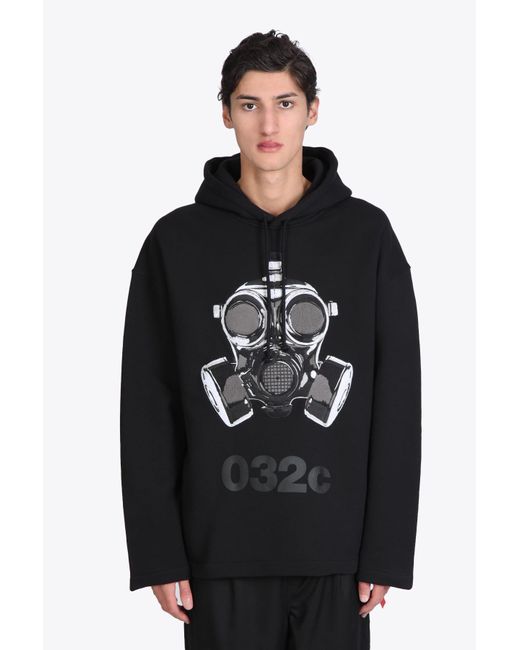 032c Oversized Mask Hoodie Black Cotton Hoodie With Gas Mask Print