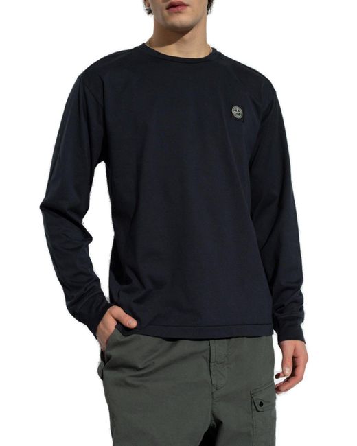 Stone Island Blue T-shirt With Long Sleeves, for men