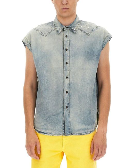 Saint Laurent Buttoned Sleeveless Denim Shirt in Blue for Men | Lyst UK