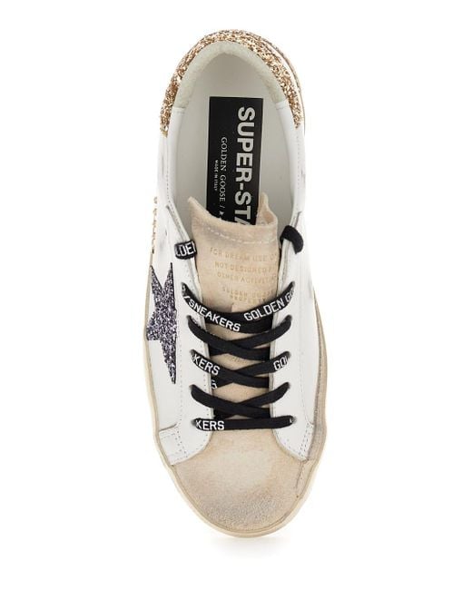 Golden Goose Deluxe Brand White 'Superstar' Low Top Sneakers With Glitters