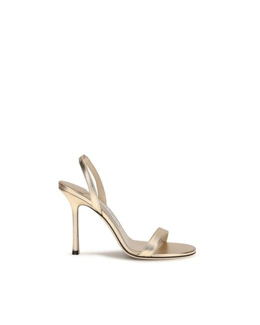 Jimmy Choo Metallic Gold Calf Leather Bos Taurus Stiletto Heel Sandals