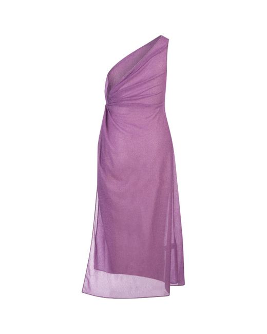 Oseree Purple Wisteria Lumiere One-Shoulder Midi Dress