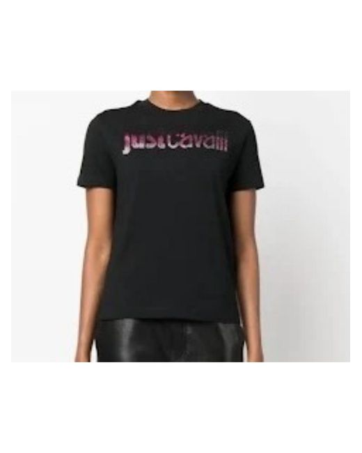 Just Cavalli Black Rhinestone-embellished Cotton T-shirt
