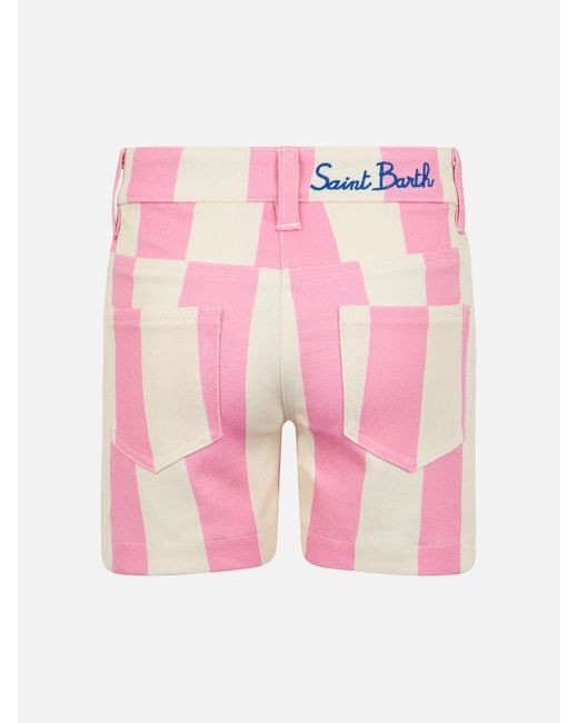 Mc2 Saint Barth Pink Girl Striped Print Denim Bermuda Cancun Short Pant