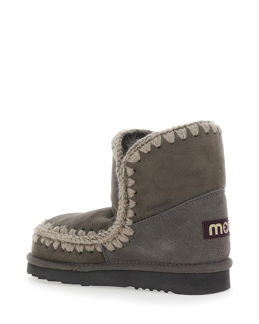 Mou Brown Eskimo Ankle Boots With Crochet Details And Logo Patch On The Rear