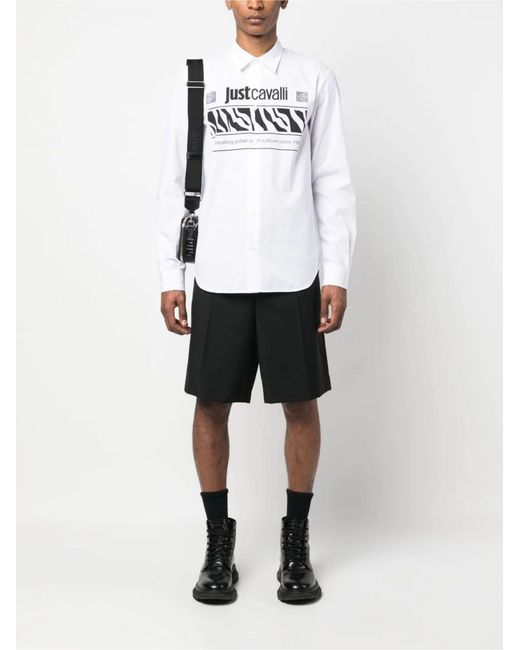 Just Cavalli White Logo-print Long-sleeve Shirt for men