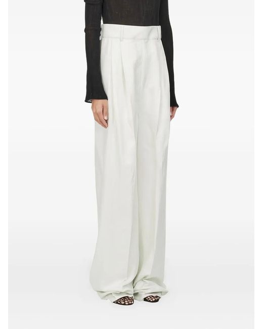 Ferragamo White Pleated High-Waisted Trousers