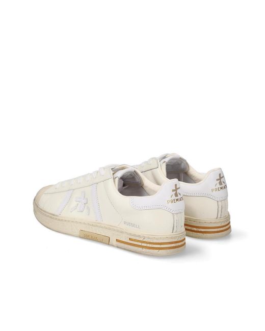 Premiata White Sneakers Russell Leather Upper: Calfskin Trainers for men