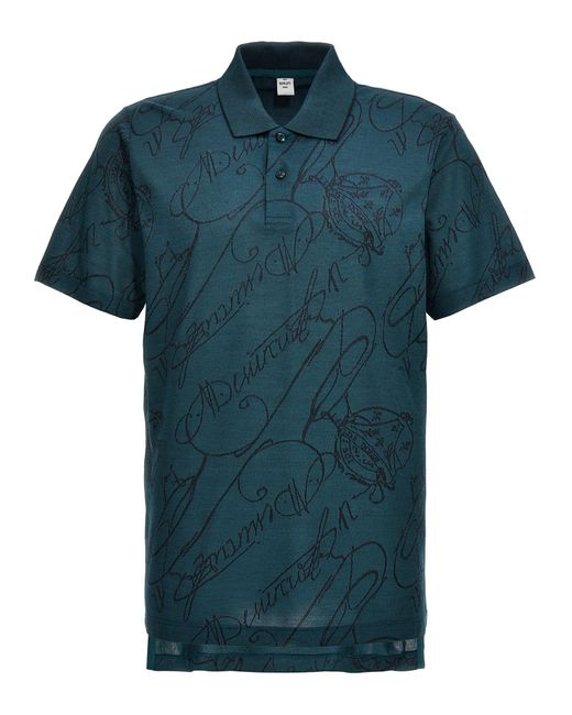 Berluti Blue 'Gradient Scritto' Polo Shirt for men