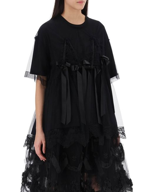 Simone Rocha Black Tulle Top With Lace And Bows