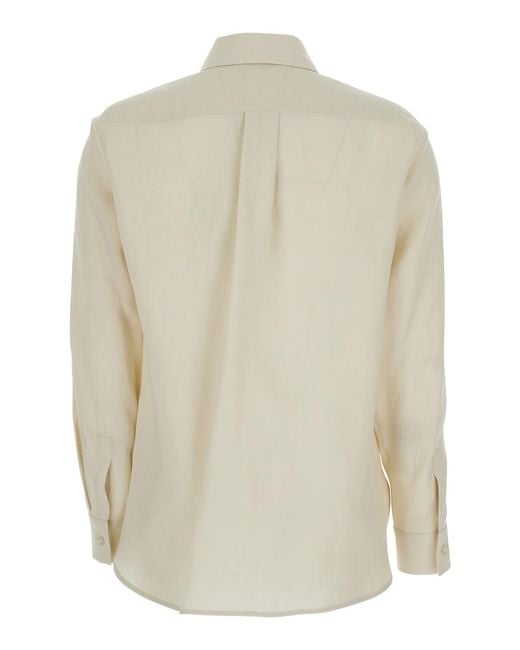 Max Mara White Long-Sleeved Linen Shirt Blouses