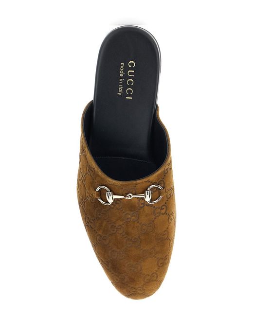 Gucci Brown Mule With Horsebit And Gg Motif Calf for men
