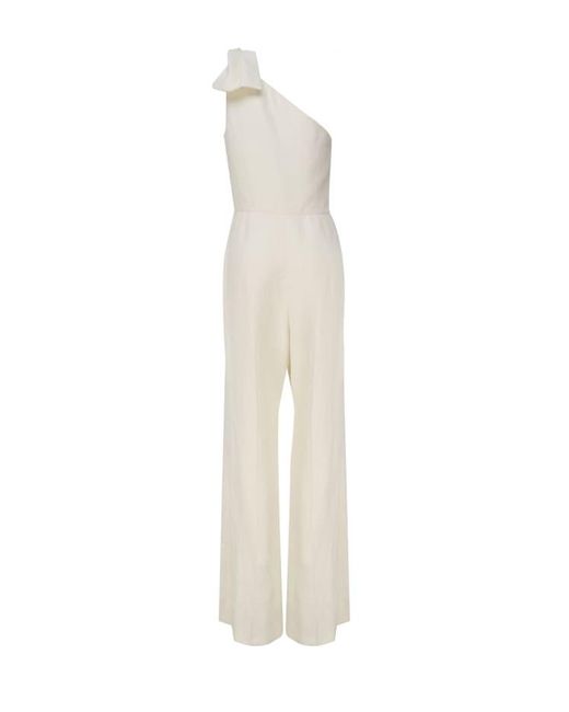 Chloé White One-Shoulder Linen Canvas Jumpsuit With Decorative Bow