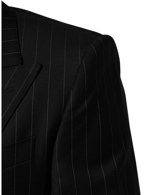 Dolce & Gabbana Black Stripes Double Breasted 2Button Blazer Virgin Wool Clothing for men