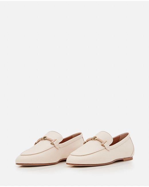 Tod's White Flat Leather Loafers
