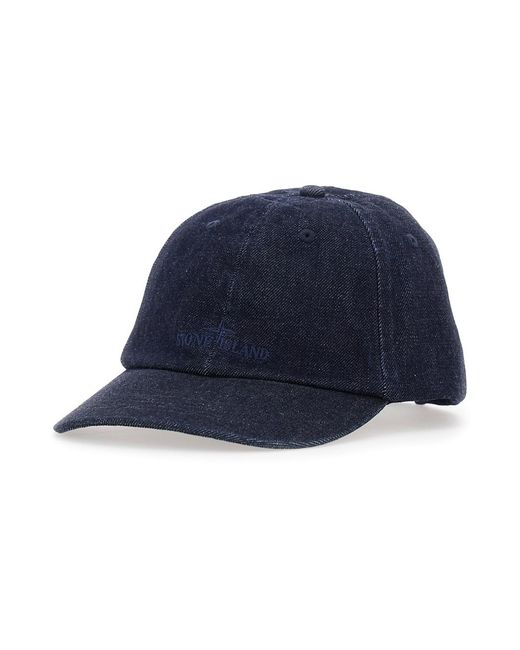 Stone Island Blue Baseball Cap Denim Logo Cotton Hat for men