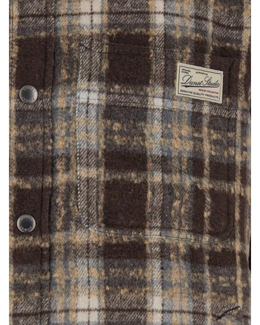 DUNST Brown Checkered Shirt With Front Logo Patch for men
