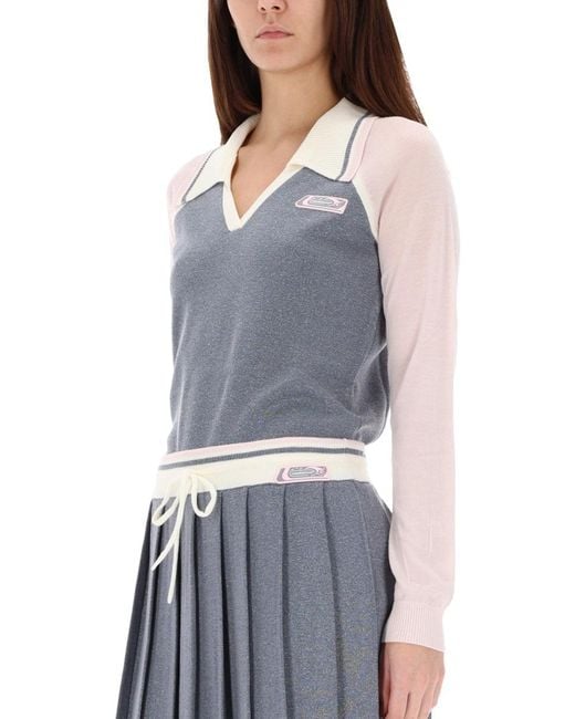 Casablanca Blue Long Sleeve Tennis Polo Shirt Merino Wool
