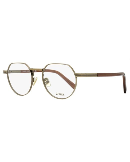 Zegna Black Rounded Geometric Eyeglasses Ez5286 038 Bronze- 51Mm Metal/Plastic (Acetate) for men