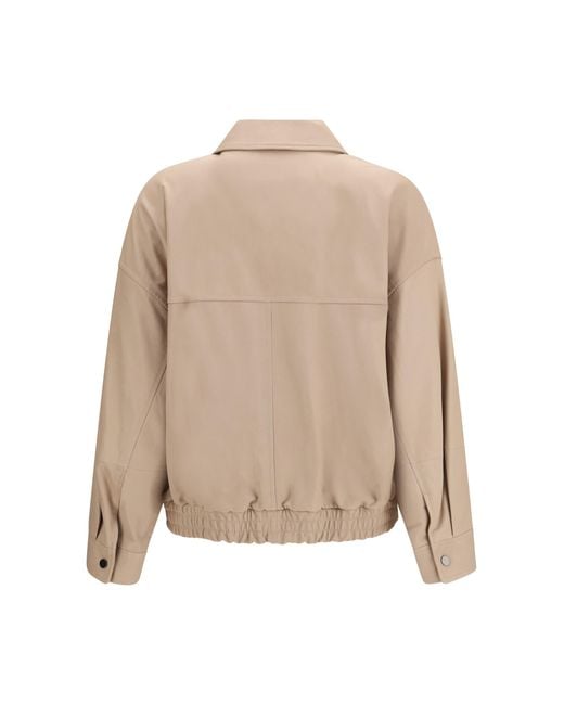 Brunello Cucinelli Natural Glossy Nappa Jacket With Monili Leather