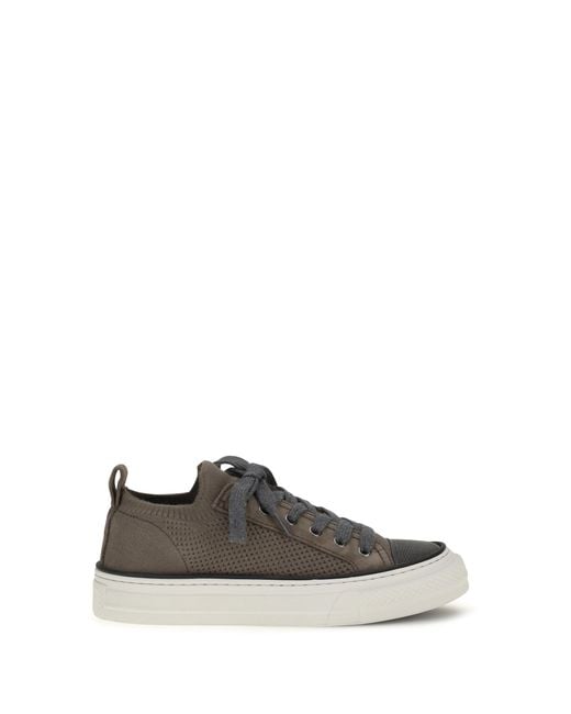Brunello Cucinelli Brown Sneakers Cotton-Knit Suede Upper Cotton Trainers