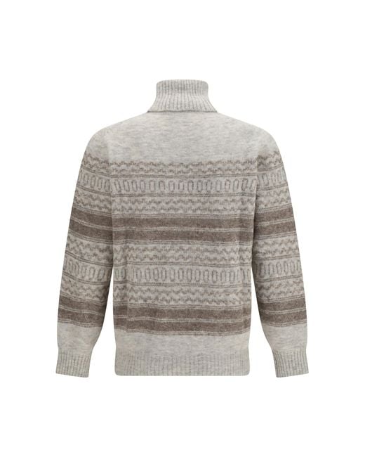 Brunello Cucinelli Gray Turtleneck Sweater Fair Isle for men