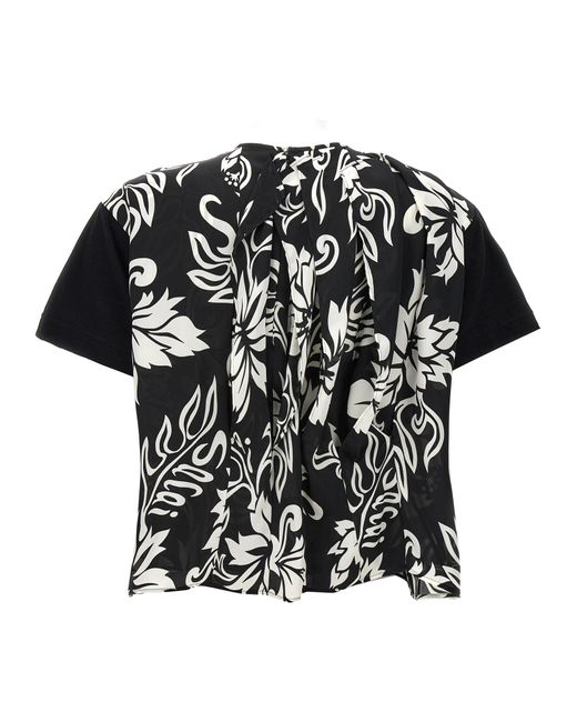Sacai Black Floral Print T-shirt
